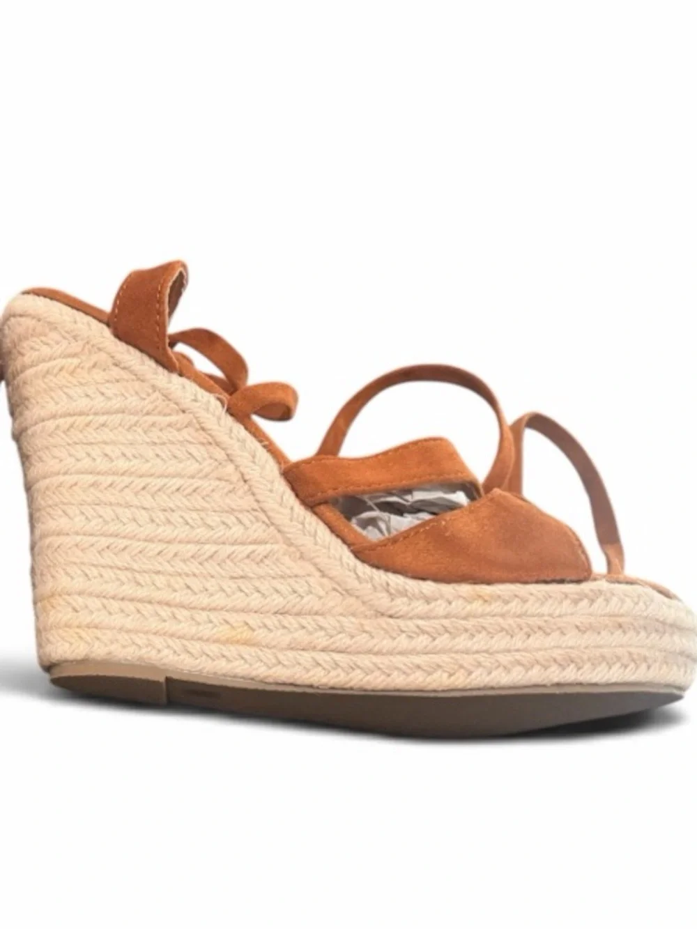 Tan Lace-Up Wedge Sandals